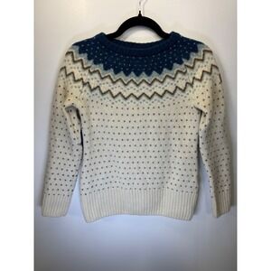 Fjallraven Ovik Structure Sweater Womens Small 100% Wool Fair‎ Isle Blue White